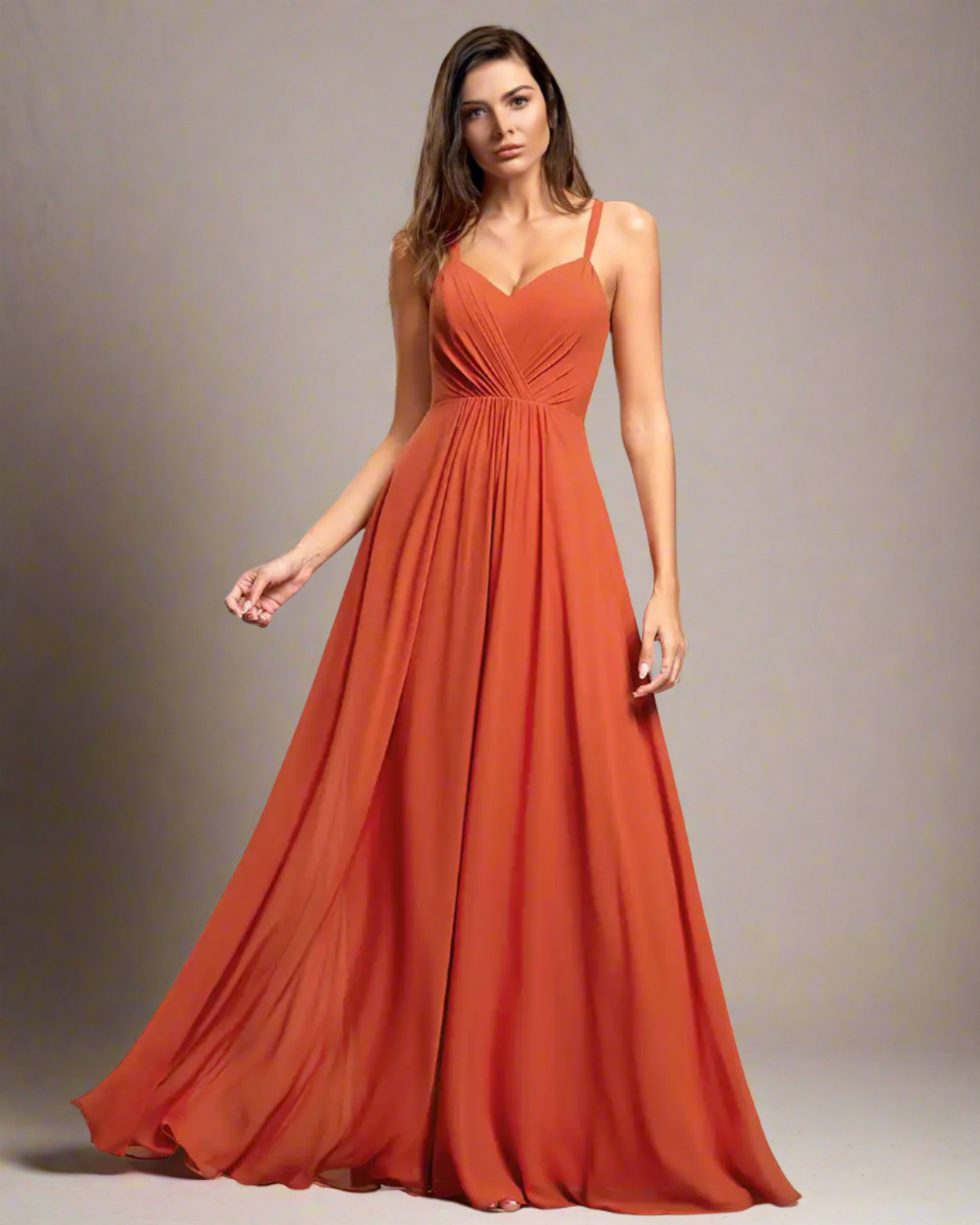 Pleated Backless Burnt Orange Maxi Formal Dress ADKN UK