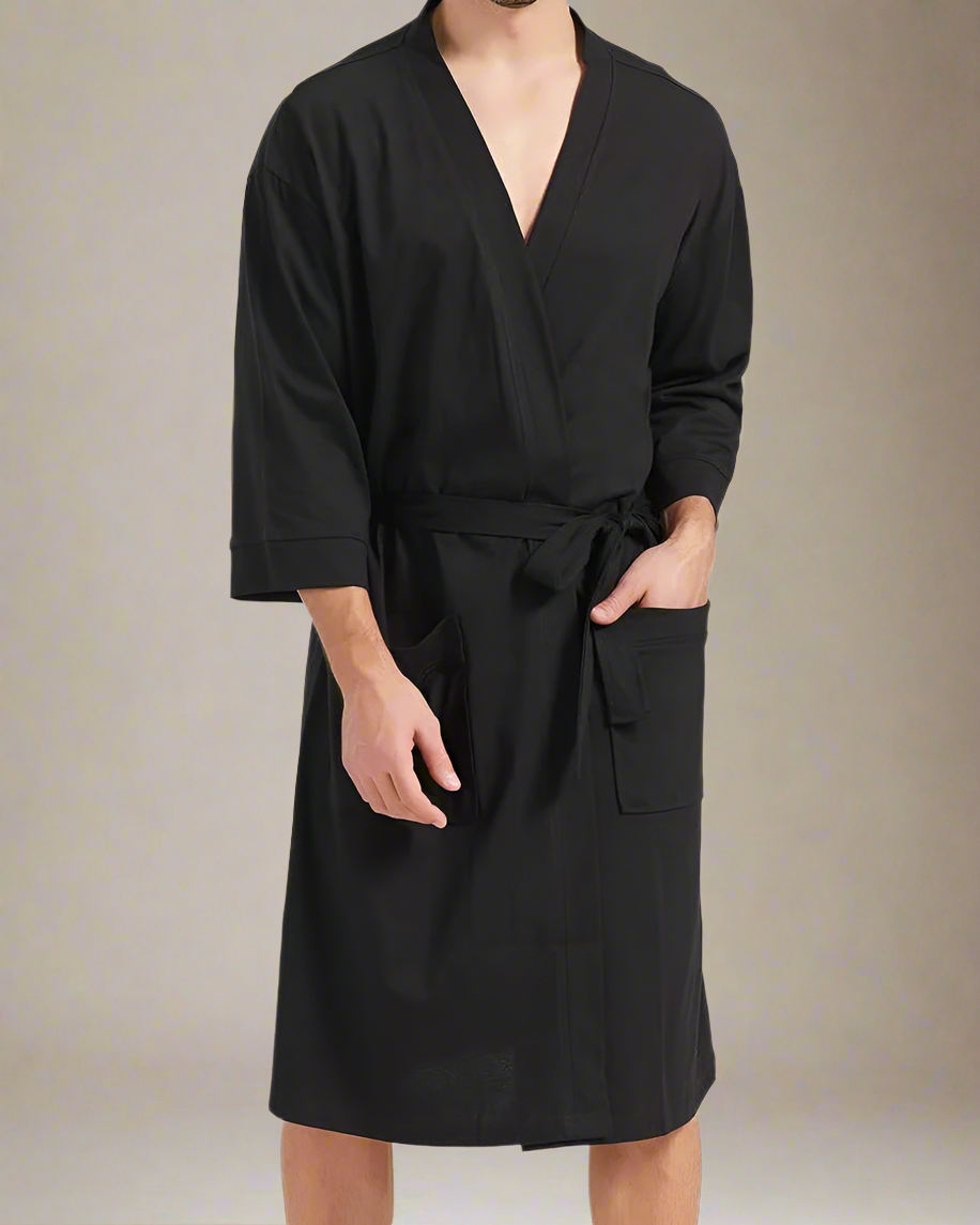 Men Black Dressing Gown Men Cotton Robe