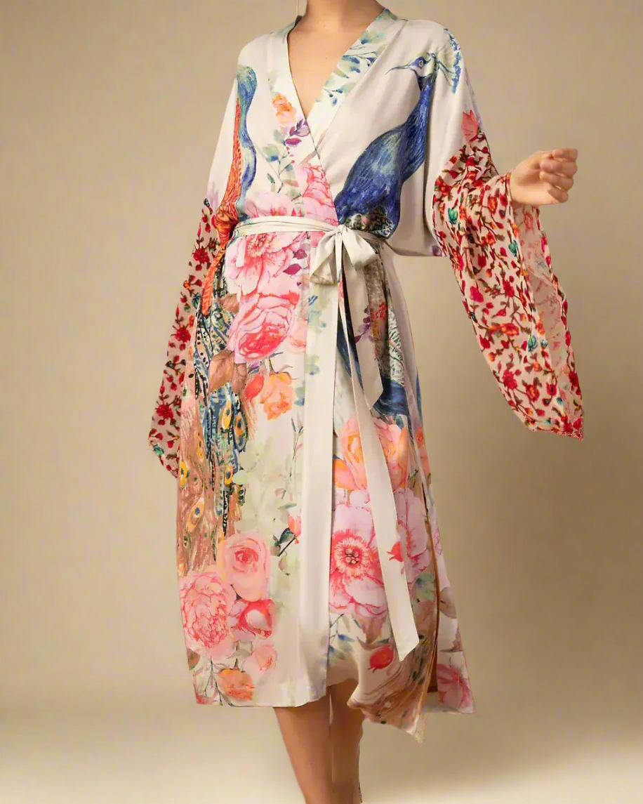 Kimono Dressing Gown with Exotic Print ADKN UK