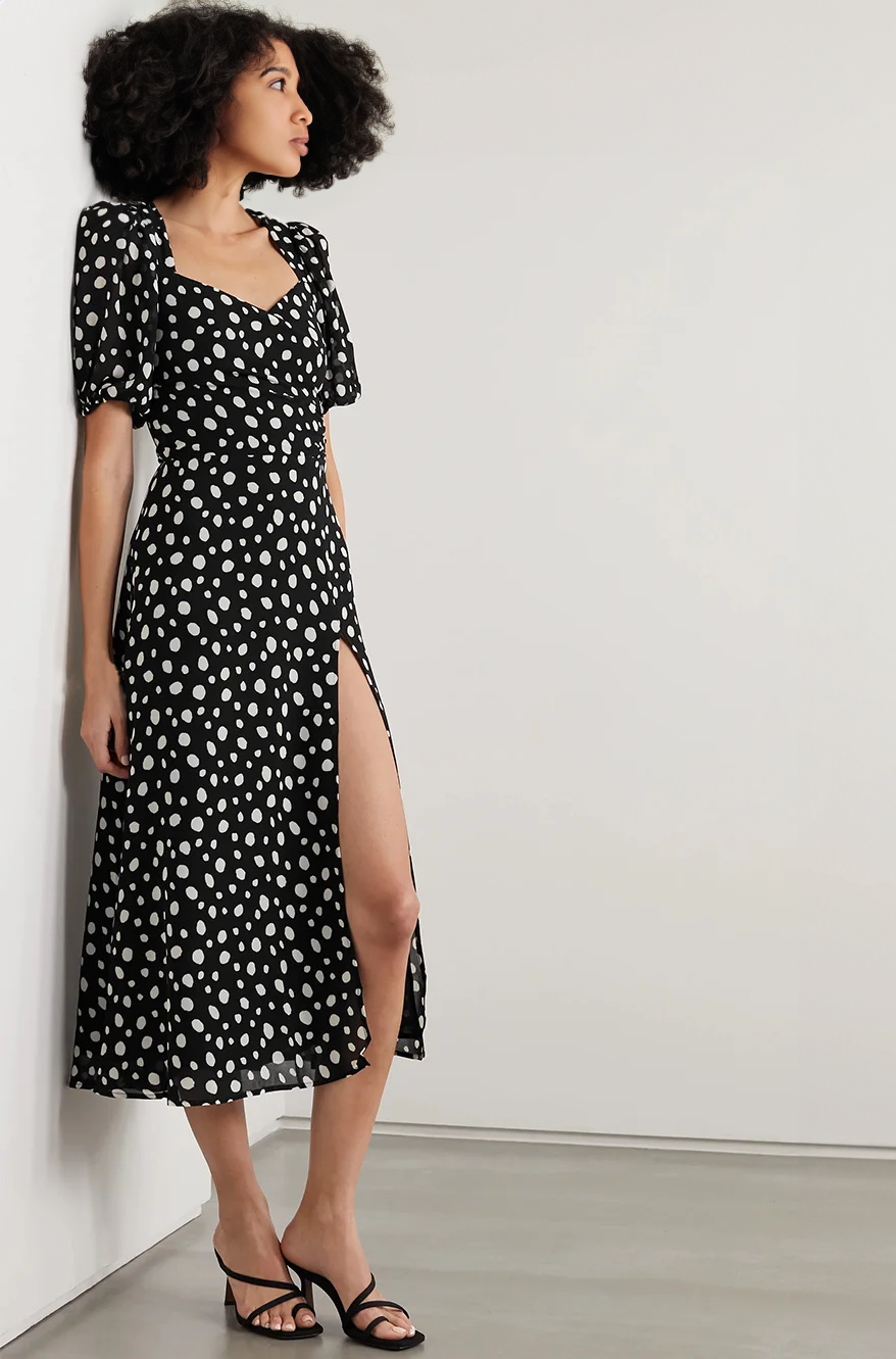 Polka Dot Midi Dress with Sweetheart Neckline ADKN UK