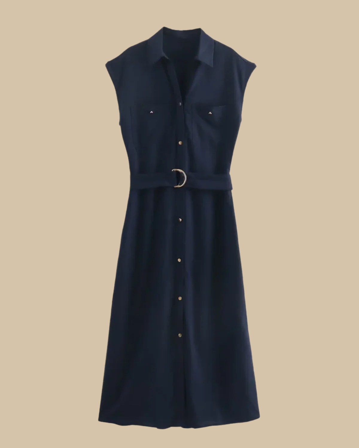 Marina Linen Midi Sleeveless Shirt Dress with Belt ADKN UK