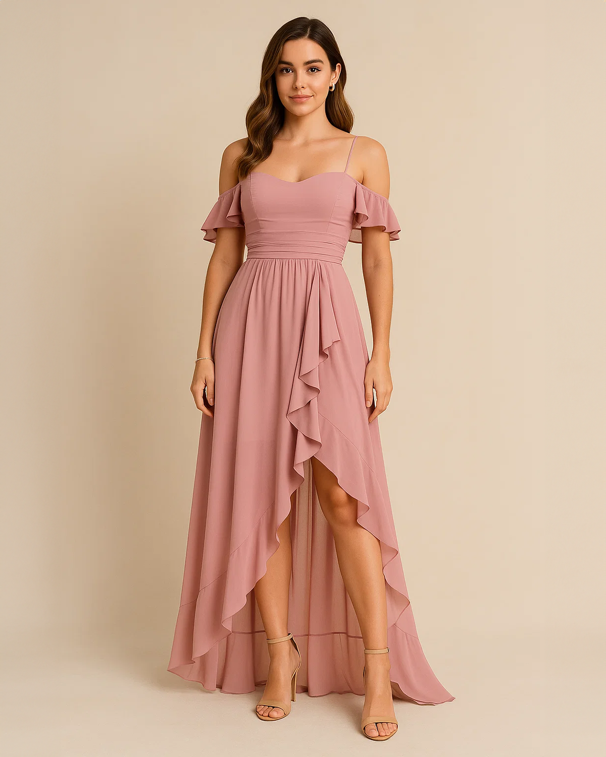 Blush Pink High-Low Cocktail Dress ADKN Ethical Fashion UK