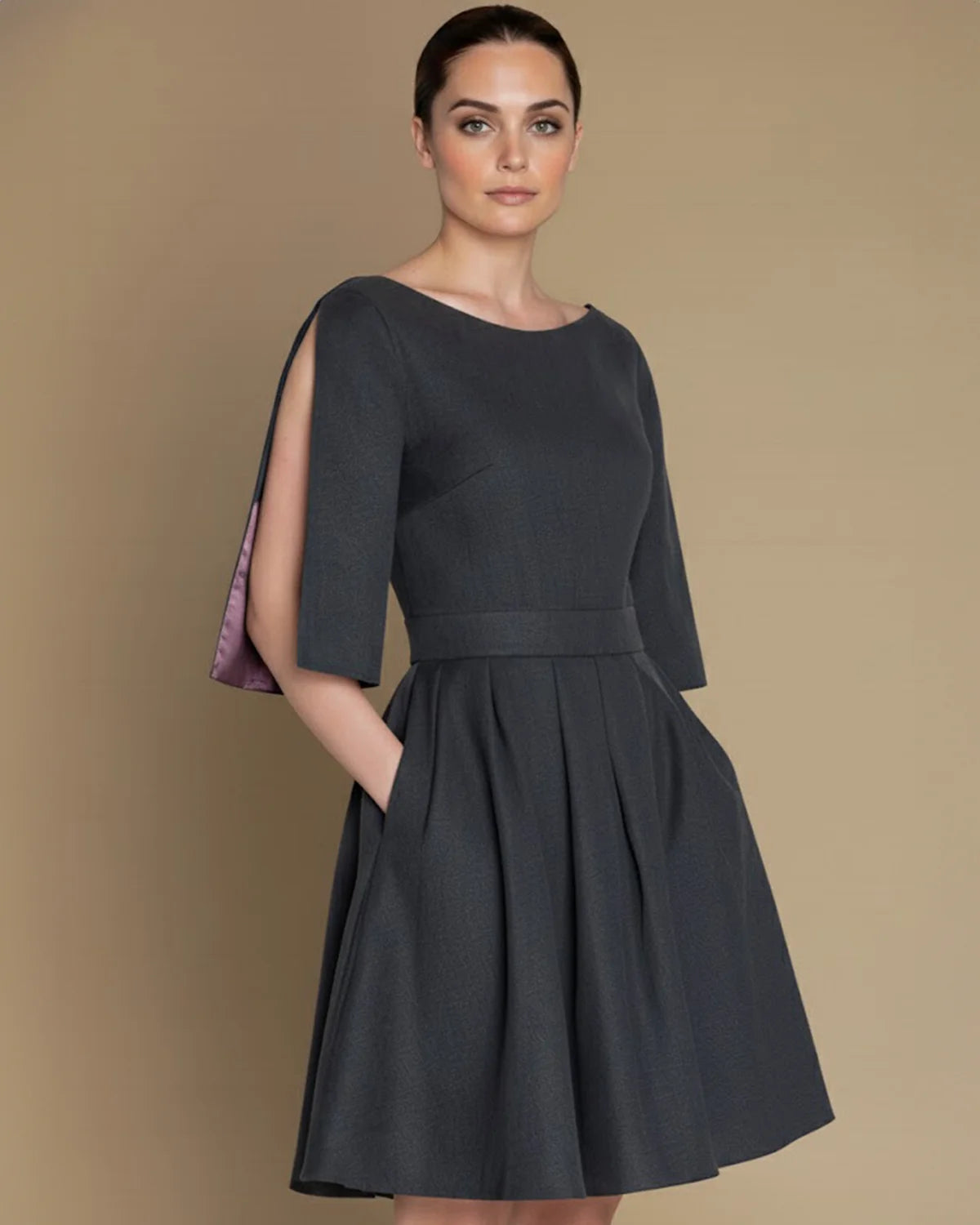 Sustainable Hemp Dark Grey Skater Dress with Slit Sleeves