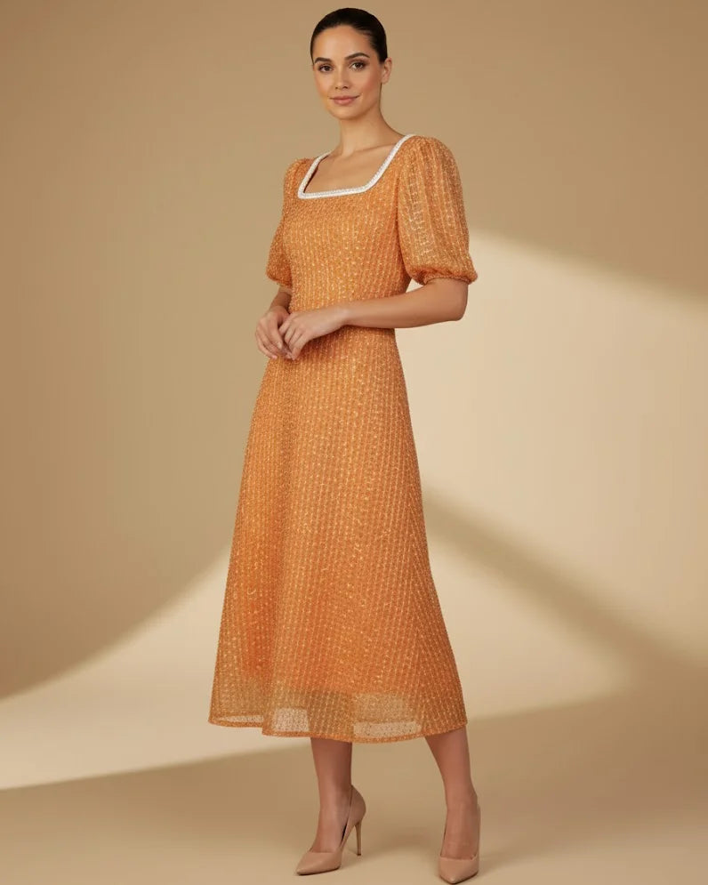Burnt Orange Wedding Guest Dress - Midi Orange Dress