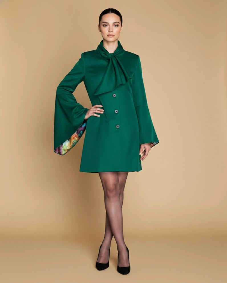 Emerald Green Short Trench Coat - Women's Sustainable Jacket