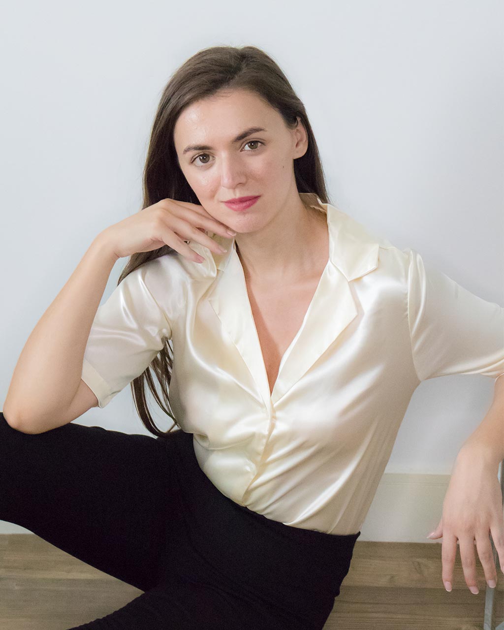 Champagne Satin Blouse with Buttons - Sustainable Blouses - ADKN UK