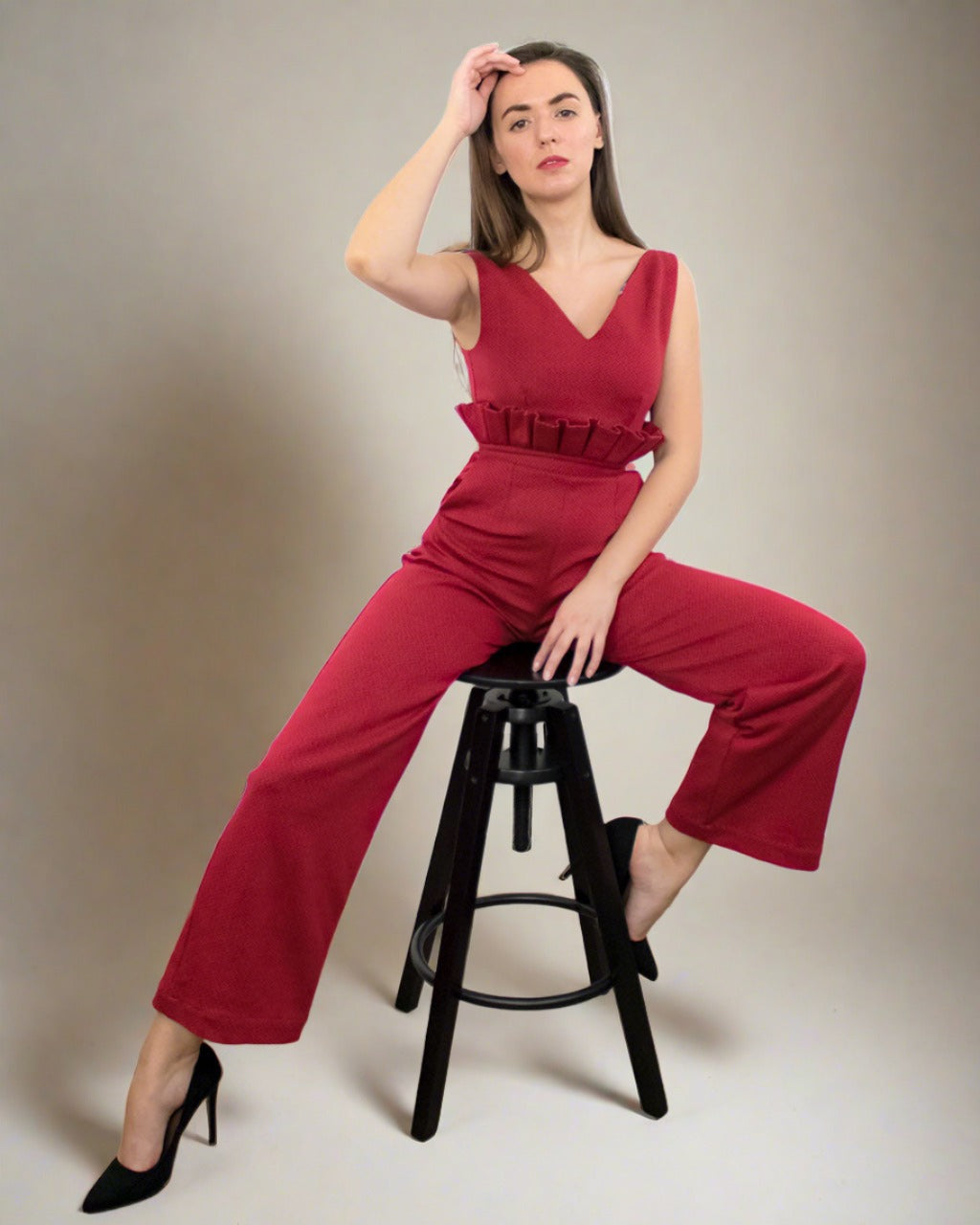 Elvira Red Organic Cotton Jumpsuit for Weddings