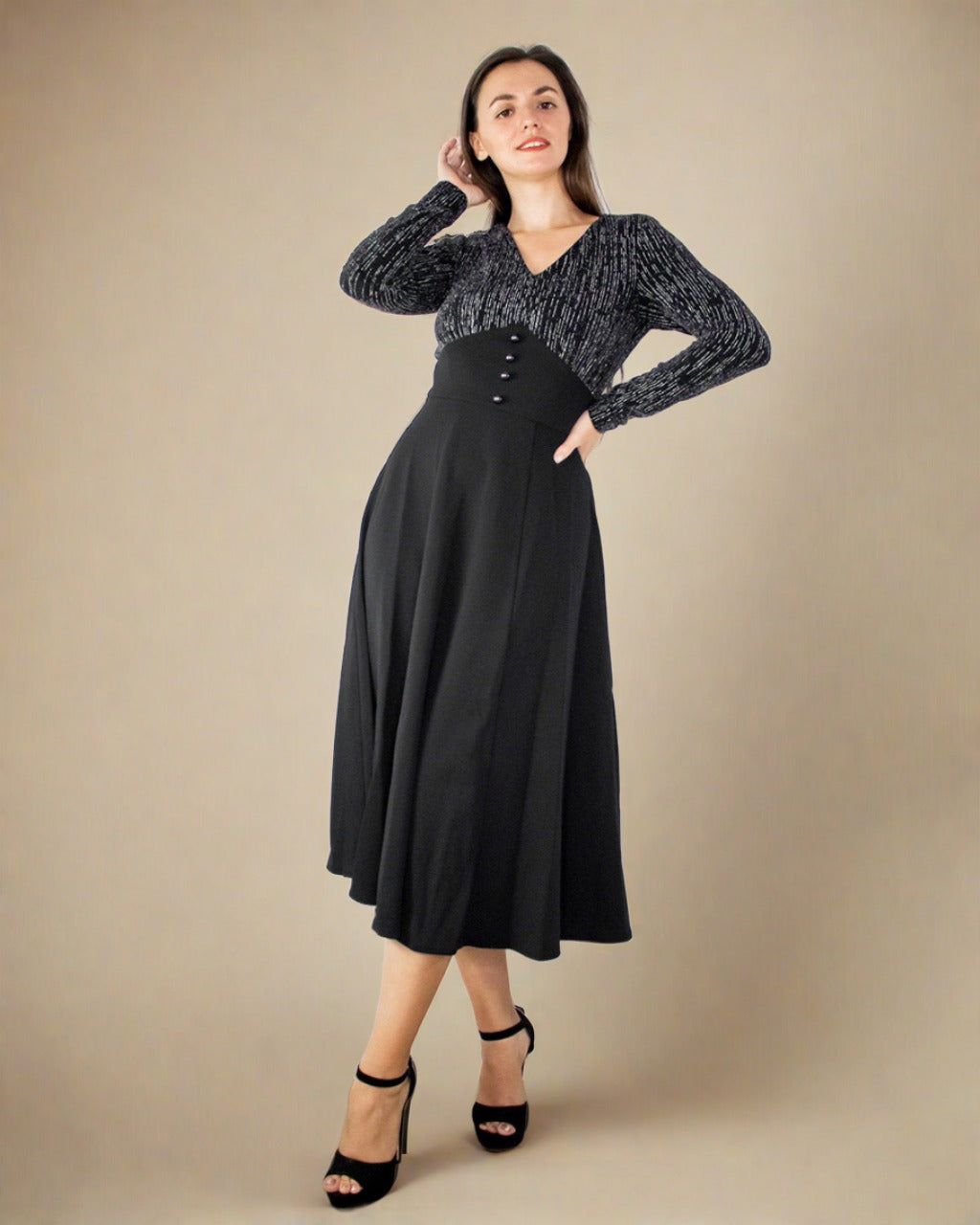 Black Sparkly Dress - Fit and Flare Dress | ADKN Black Sparkly Dress - Fit and Flare Dress | ADKN