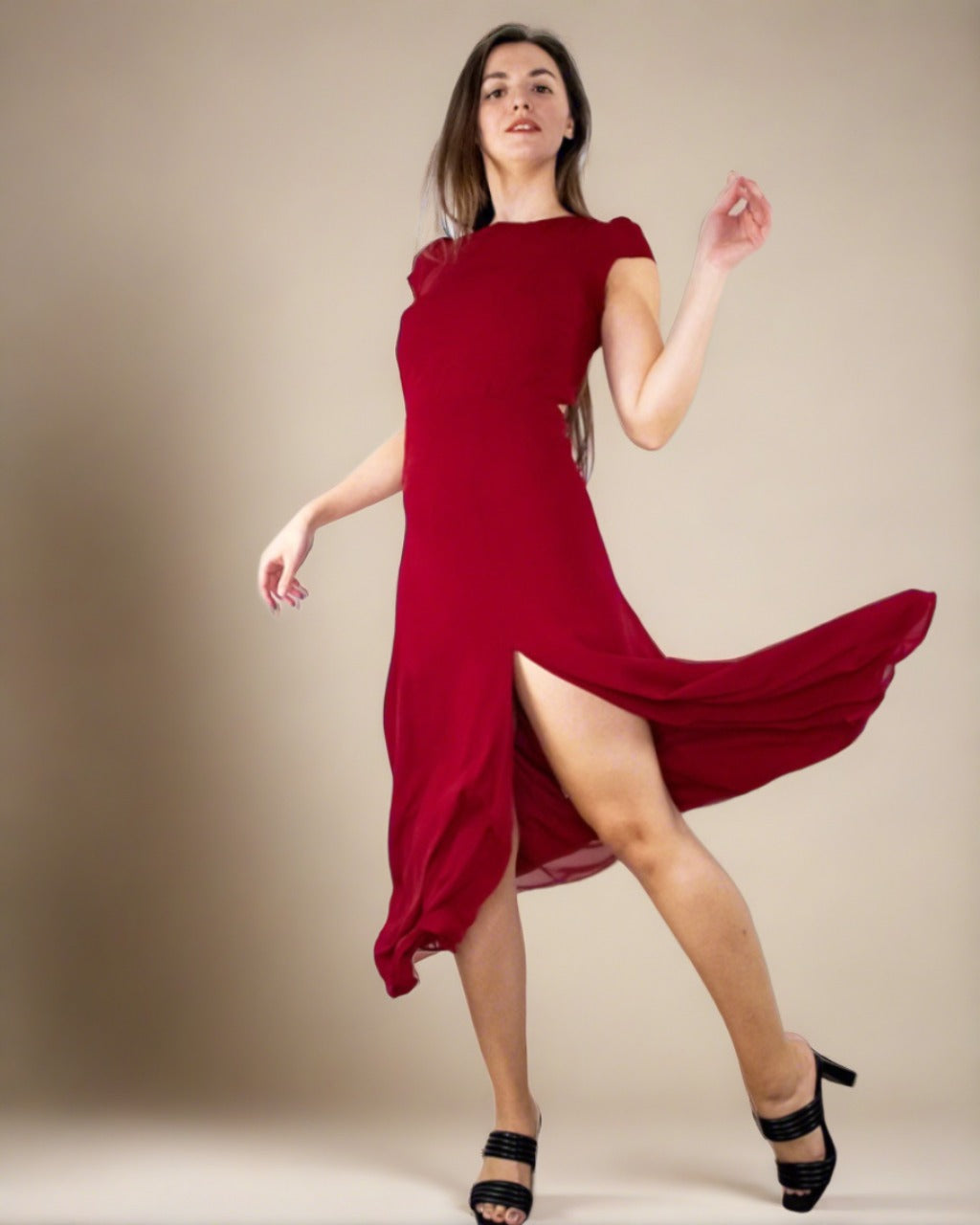 Red midi dress with 2024 slit