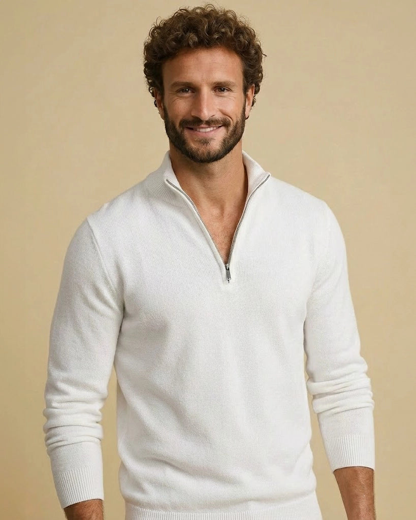 Aurelius Premium Viscose Knit | Men’s Breathable White Mock Neck Jumper