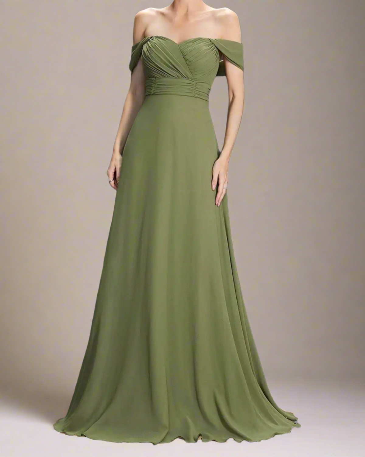 ADKN Rowena Olive Green Sweetheart Off the Shoulder Dress