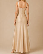 Chelle Champagne Satin Maxi Dress with Detachable Bows | Recycled Satin Dress