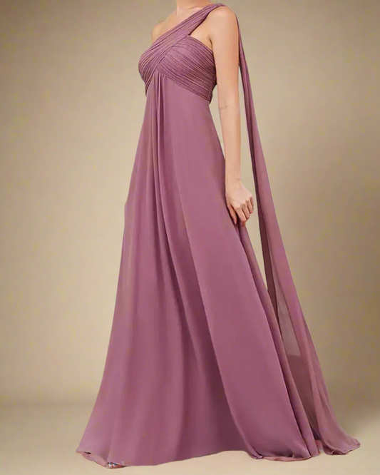 ADKN Saraya Long Bridesmaid Dress with One Shoulder Cape XS / Lilac Pink