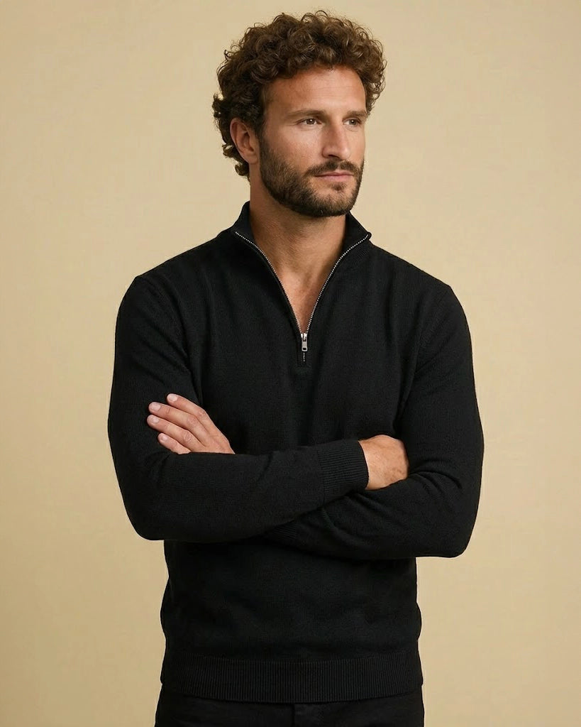 Aurelius Black Quarter-Zip Pullover | Minimalist Staple