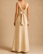 Dalina Multi-Way Champagne Halter Maxi Dress – 100% Recycled Satin Sheath Gown
