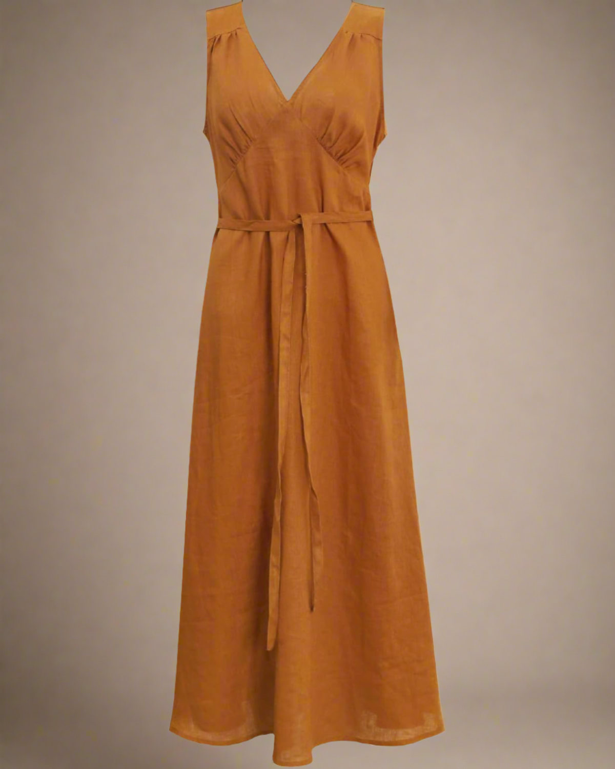 Natalia Orange Midi Linen Slip Dress