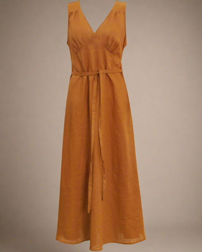 ADKN Natalia Orange Midi Linen Slip Dress