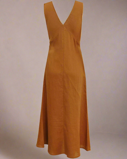 ADKN Natalia Orange Midi Linen Slip Dress