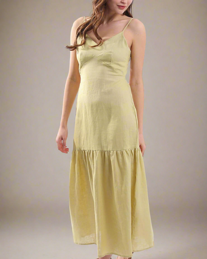 ADKN Brisa Yellow Maxi Linen Summer Dress