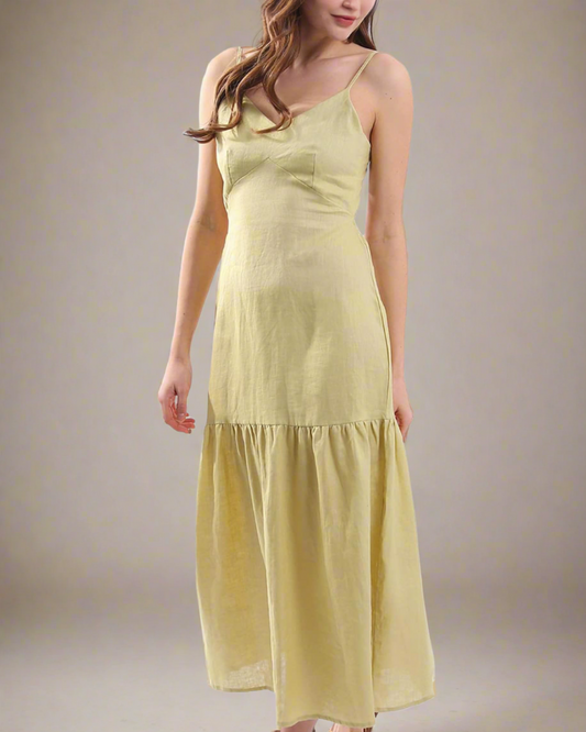 Brisa Yellow Maxi Linen Summer Dress