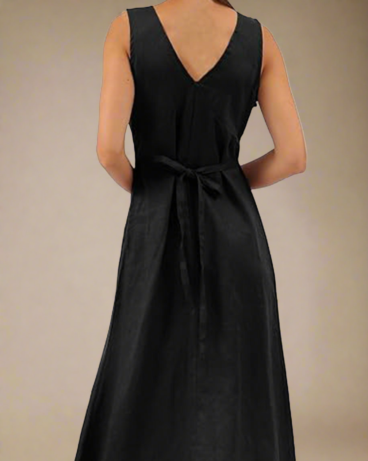 Natalia Linen Midi A-Line Dress in Black