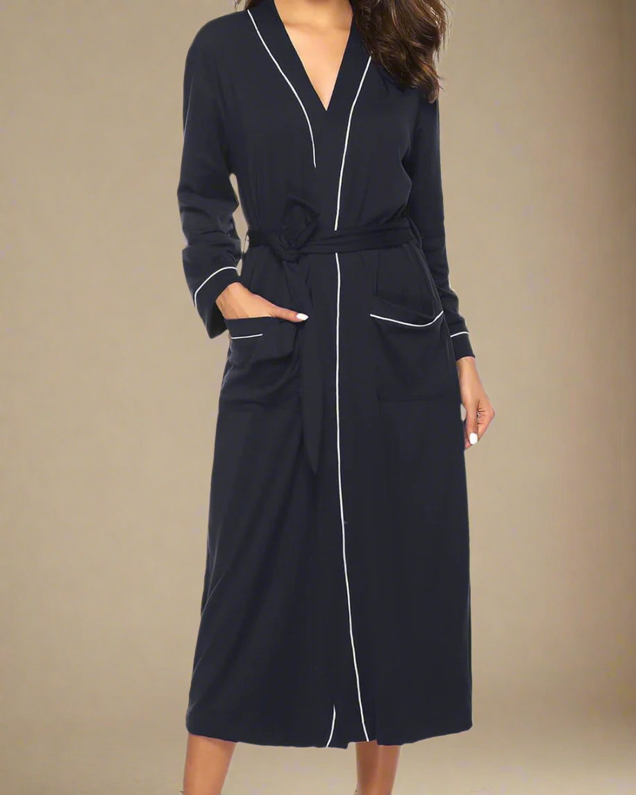 Cotton Dressing Gown for Women with Contrast Piping