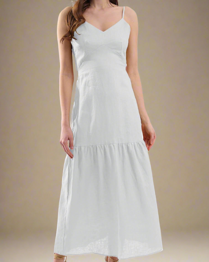 ADKN Brisa White Maxi Summer Linen Dress