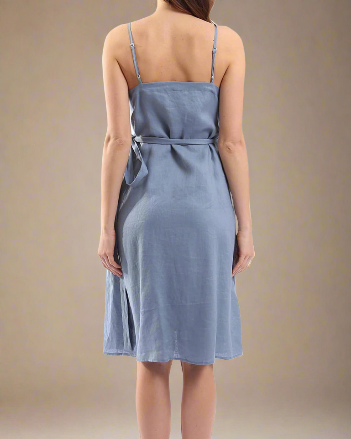 Celine Blue Linen Wrap Dress with Pockets