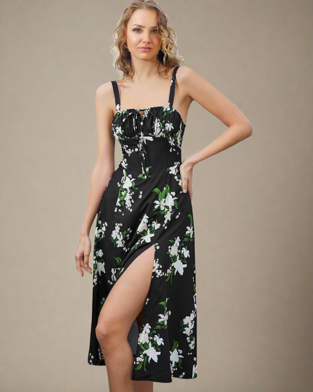 ADKN Heidi Black Floral Corset Summer Dress