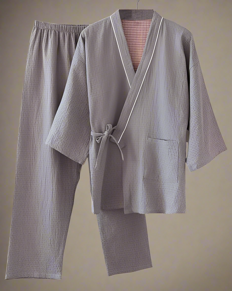 Cotton Quilted Kimono Set - Japanese Inspired Loungewear Set