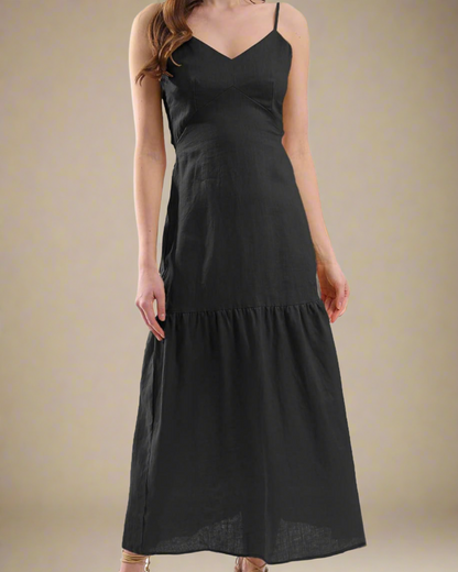 ADKN Brisa Black Long Linen Dress