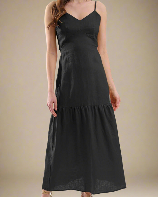 Brisa Black Long Linen Dress