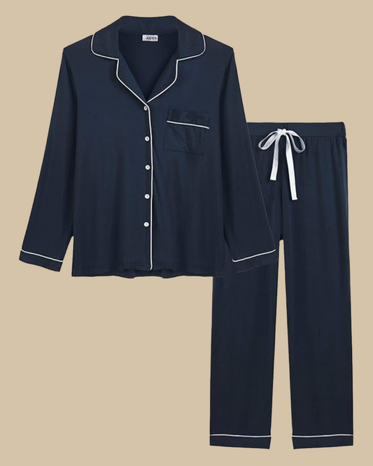 ADKN Women Bamboo Classic Pyjamas Set S / Navy Blue