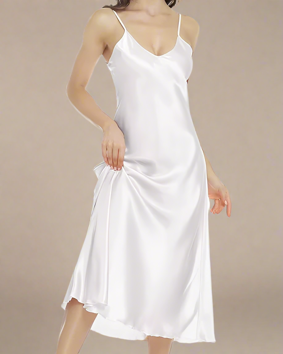 Midi Satin Negligee - Satin Strappy Midi Nightgown