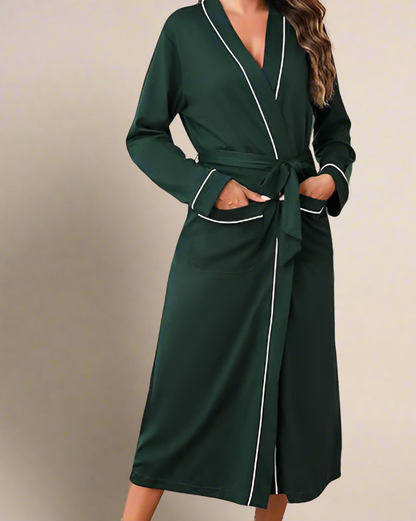 Cotton Dressing Gown for Women with Contrast Piping