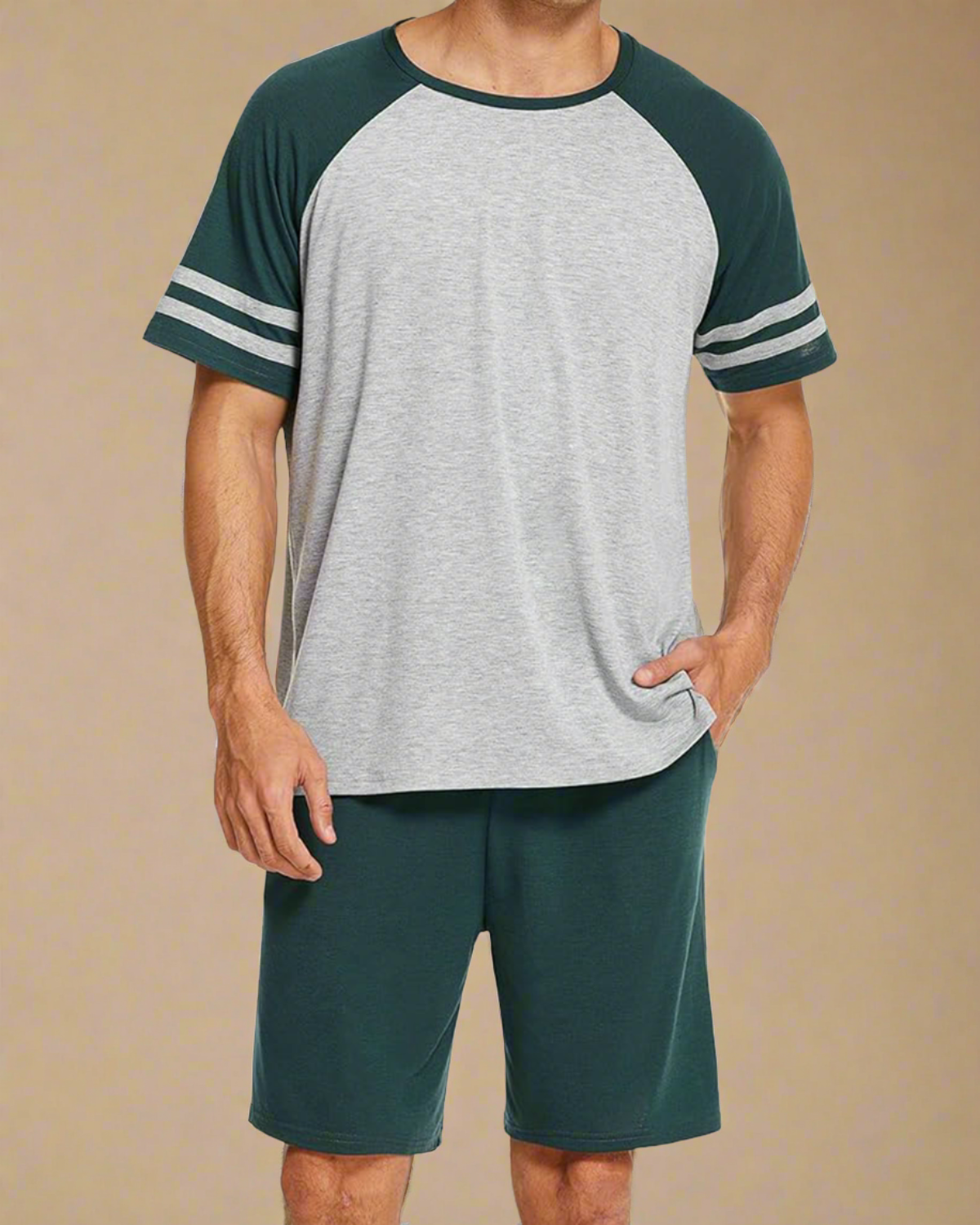 ADKN Men Raglan T-shirt and Shorts PJS Forest Green / S