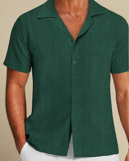 Men Guayabera Short Sleeve Cuban Shirt in Green