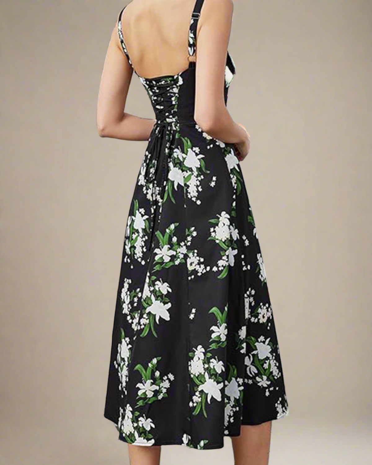 ADKN Heidi Black Floral Corset Summer Dress