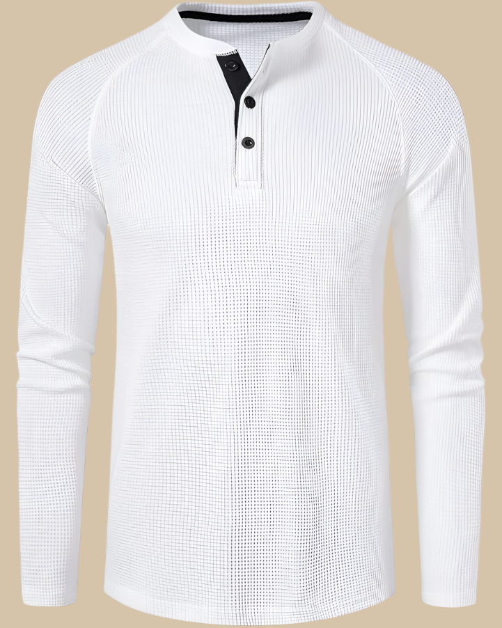 Long Sleeve Henley Top in Waffle Texture