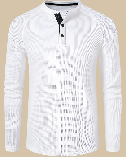 Long Sleeve Henley Top in Waffle Texture