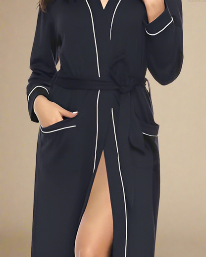 Cotton Dressing Gown for Women with Contrast Piping