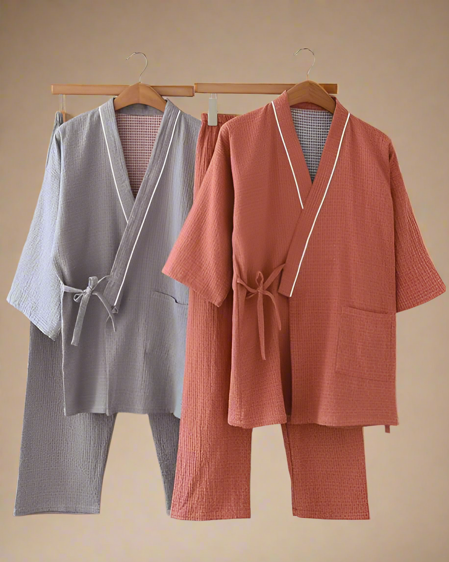 Cotton Quilted Kimono Set - Japanese Inspired Loungewear Set