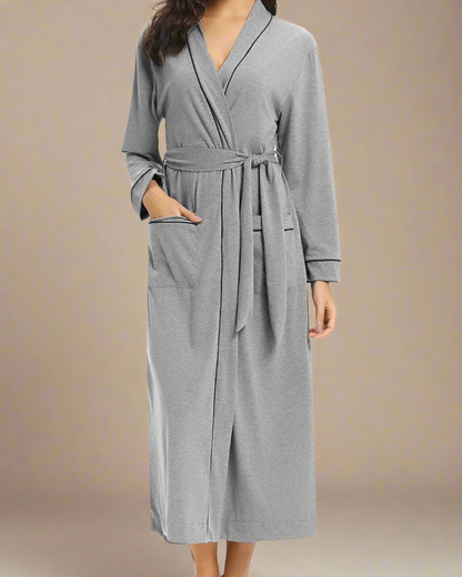 Cotton Dressing Gown for Women with Contrast Piping