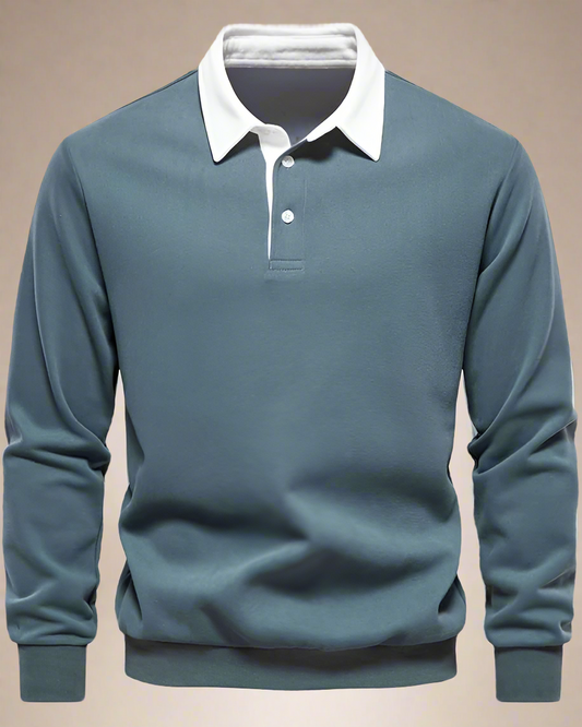 Men Long Sleeve Polo Jumper with Contrasting Collar