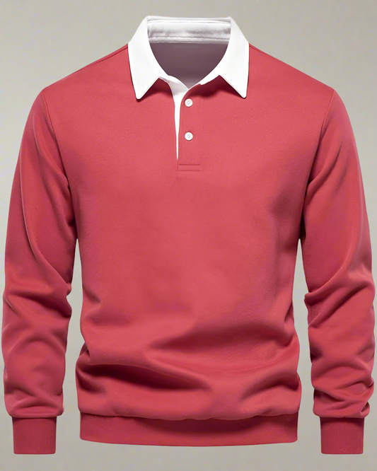 Men Long Sleeve Polo Jumper with Contrasting Collar