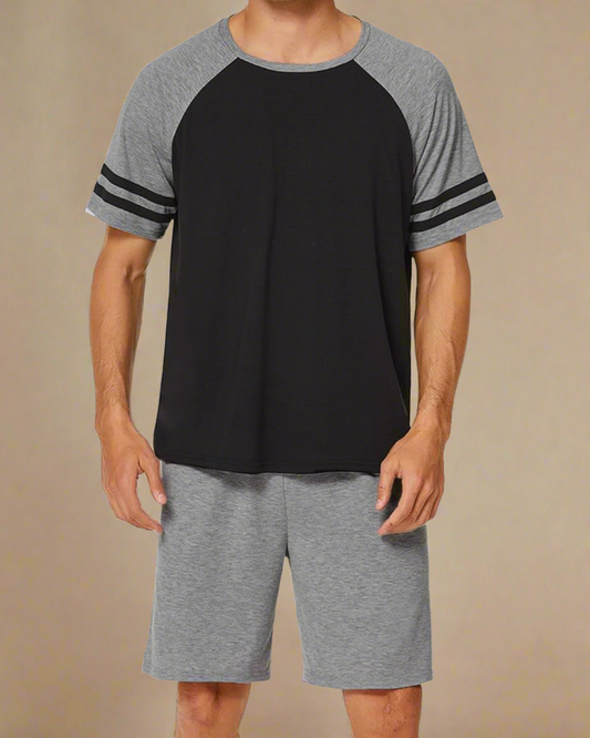 ADKN Men Raglan T-shirt and Shorts PJS Dark Grey / S