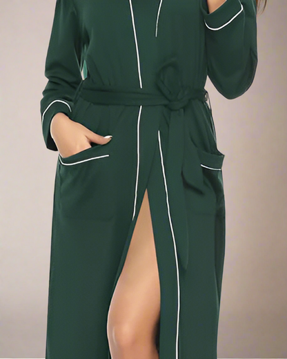 Cotton Dressing Gown for Women with Contrast Piping