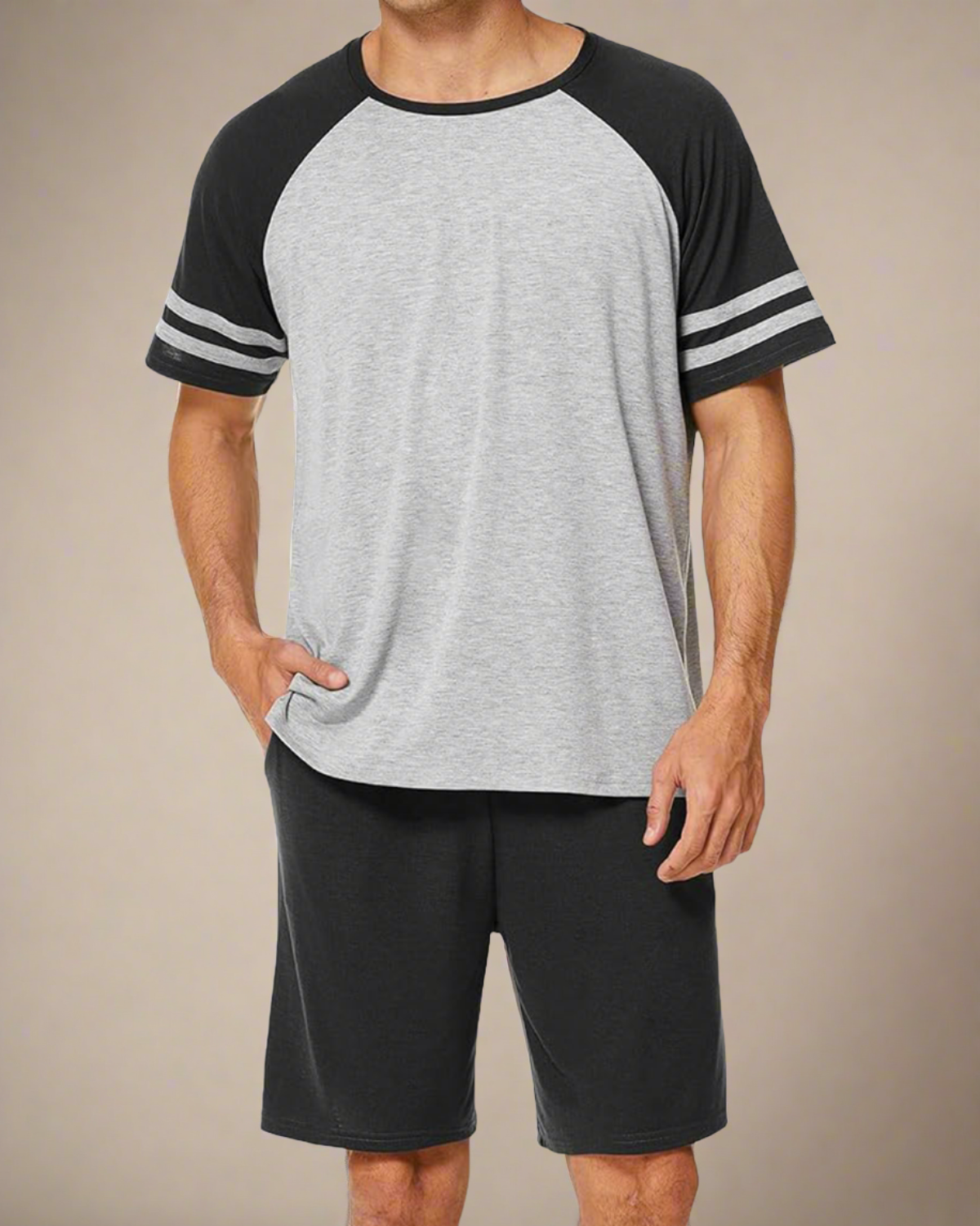 ADKN Men Raglan T-shirt and Shorts PJS Black / S