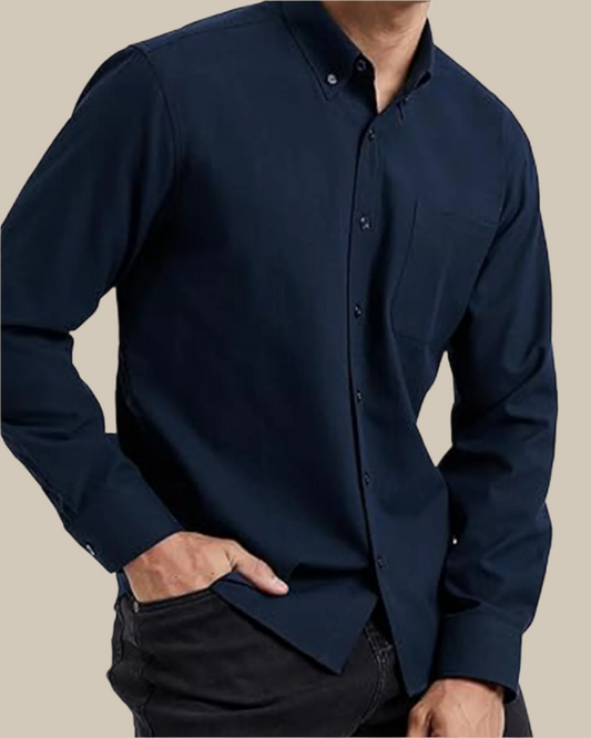 Men Classic Oxford Shirt - Long Sleeve Cotton Button-Down