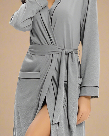 Cotton Dressing Gown for Women with Contrast Piping